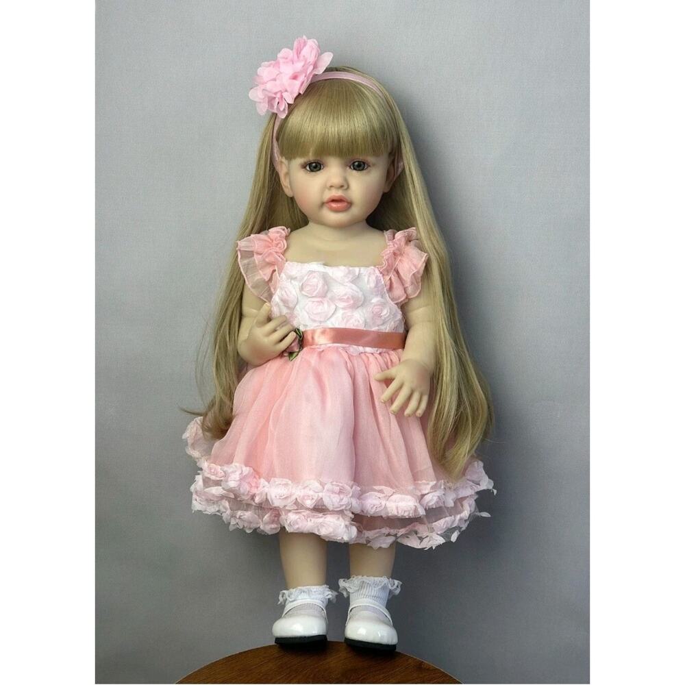 22in Real Reborn Baby Doll Long Hair Girl Full Body Vinyl Newborn Handmade Gift